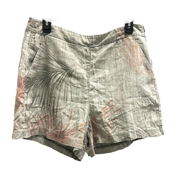 Level 99 Womens Palm Printed Lyocell/Linen Blend Light Gray Side Zip Shorts 33 - Picture 1 of 9